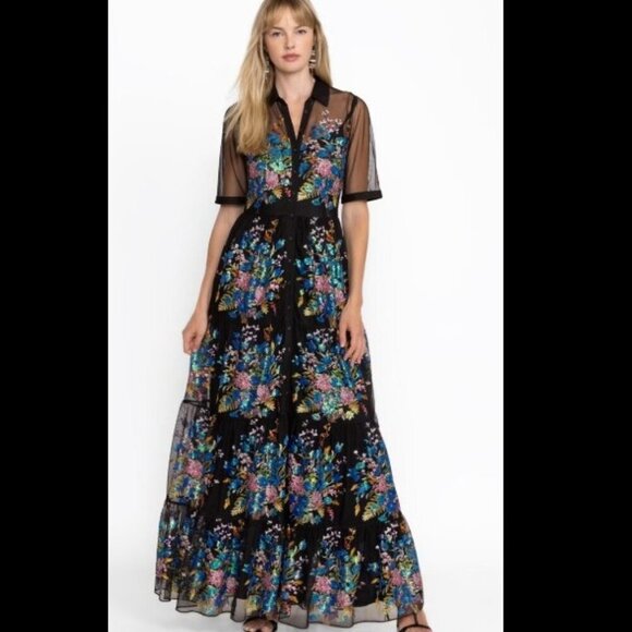 NWT Johnny Was Emmeline Embroidered Sequined Dress Fall Bouquet Size 6 - Picture 1 of 17